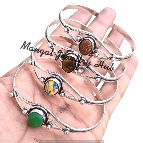 Sale Jasper & Mix Gemstone Bangles 50PC Lot 925 Sterling Silver Plated Jewellery