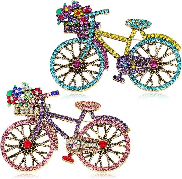 2Pcs Rhinestone Bicycle Brooch, Crystal Creative Bicycles Jewelry Classic Vin…