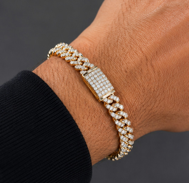 7Ct Simulated Diamond Elegant Unisex Cuban Link Bracelet 14K Yellow Gold Plated