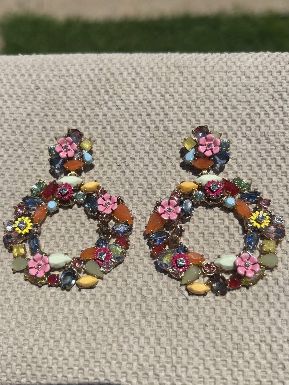 J.Crew Watusi Crystal Floral Wreath Earrings Multi-Color Light Gold Brass NEW