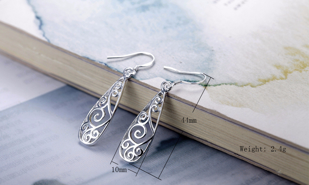 Womens 925 Sterling Silver Elegant Filigree 44mm Long Drop Dangle Earrings #E303