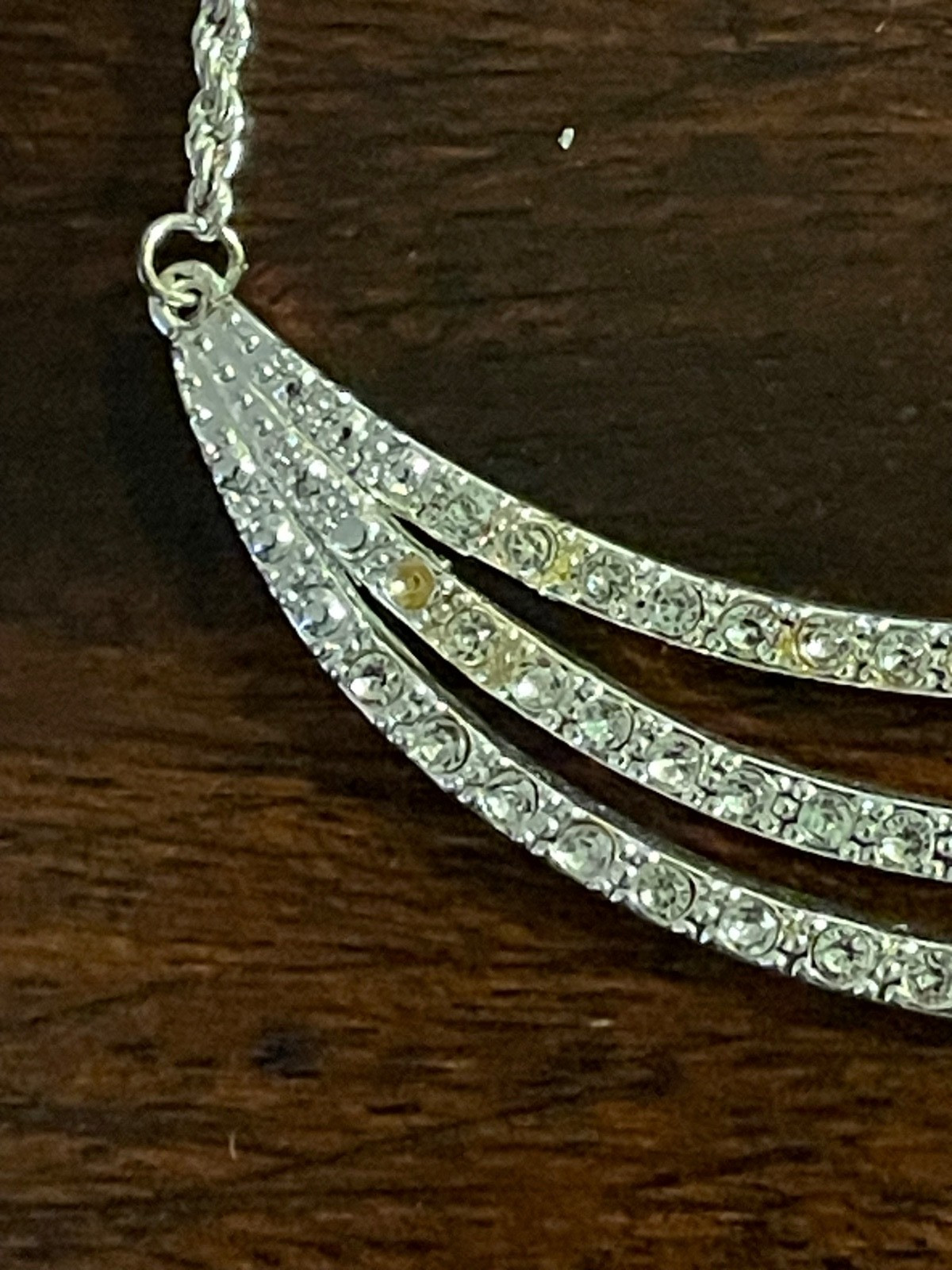 Elegant Station Necklace w/Three Scalloped Rows of Clear Crystal Rhinestones 18″