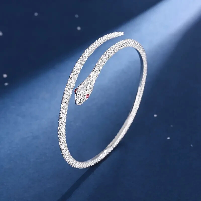 Elegant Unique 925 Sterling Silver Charm Cobra Snake Design Bracelet Bangle Cuff