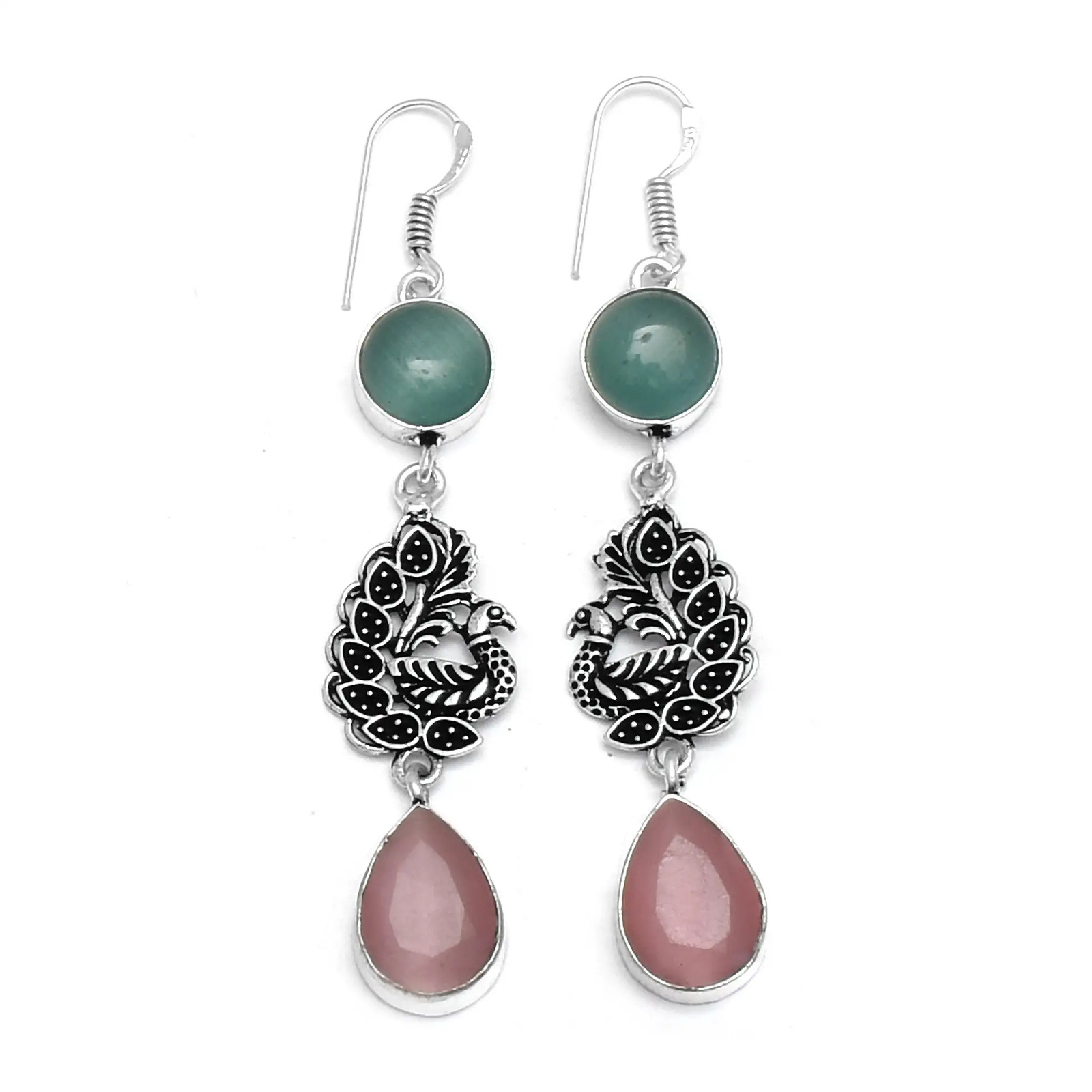 Blue Jasper Ovel Opal Gift Handmade Drop Dangle Earing Jewelry 2.8″ E-327