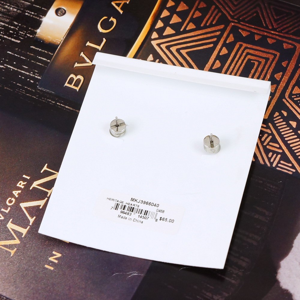 Clearance!! NWT Michael Kors Pave Heart Logo Stud Earrings MKJ3966 Silver Tone