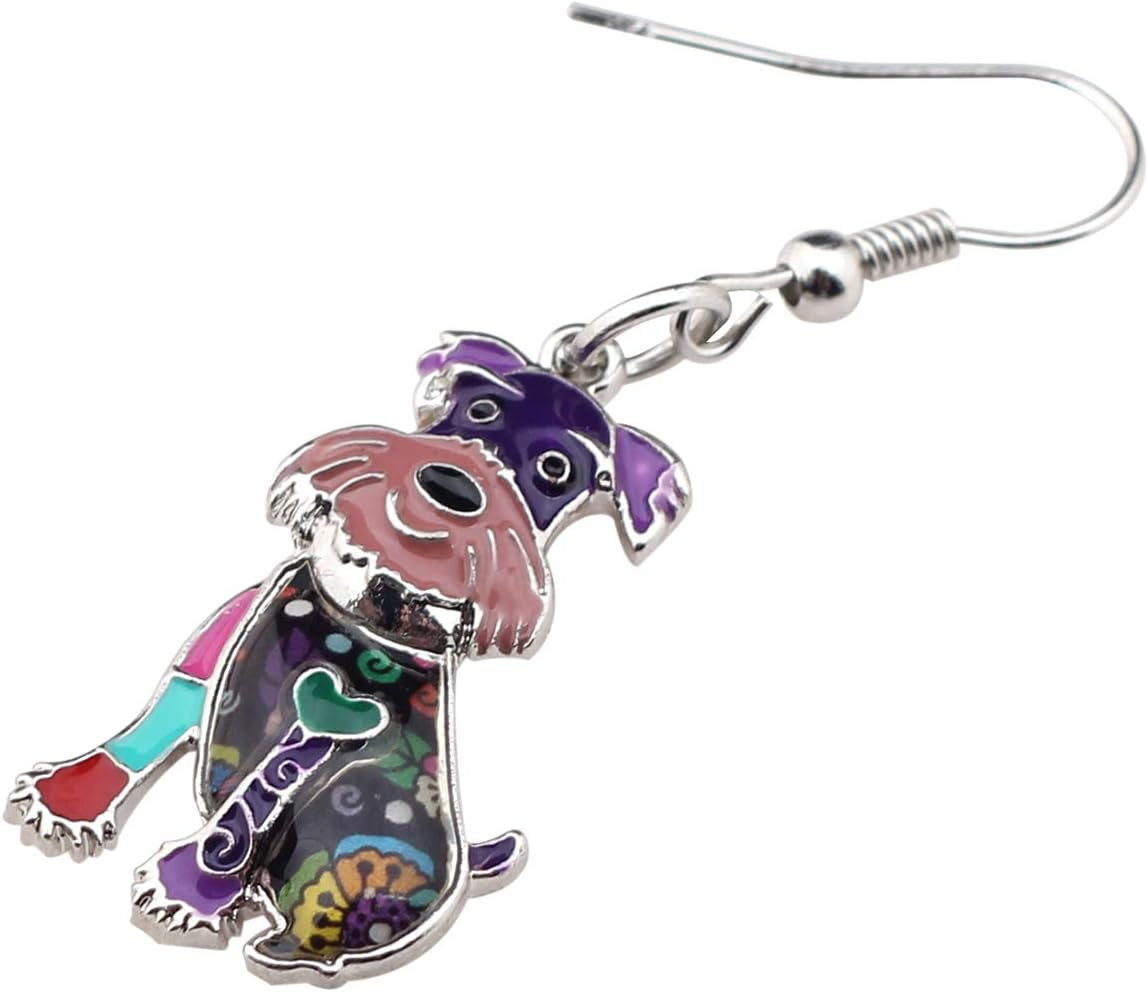 Enamel Alloy Smile Schnauzer Dog Pets Earrings for Women Jewelry Novelty Funny C