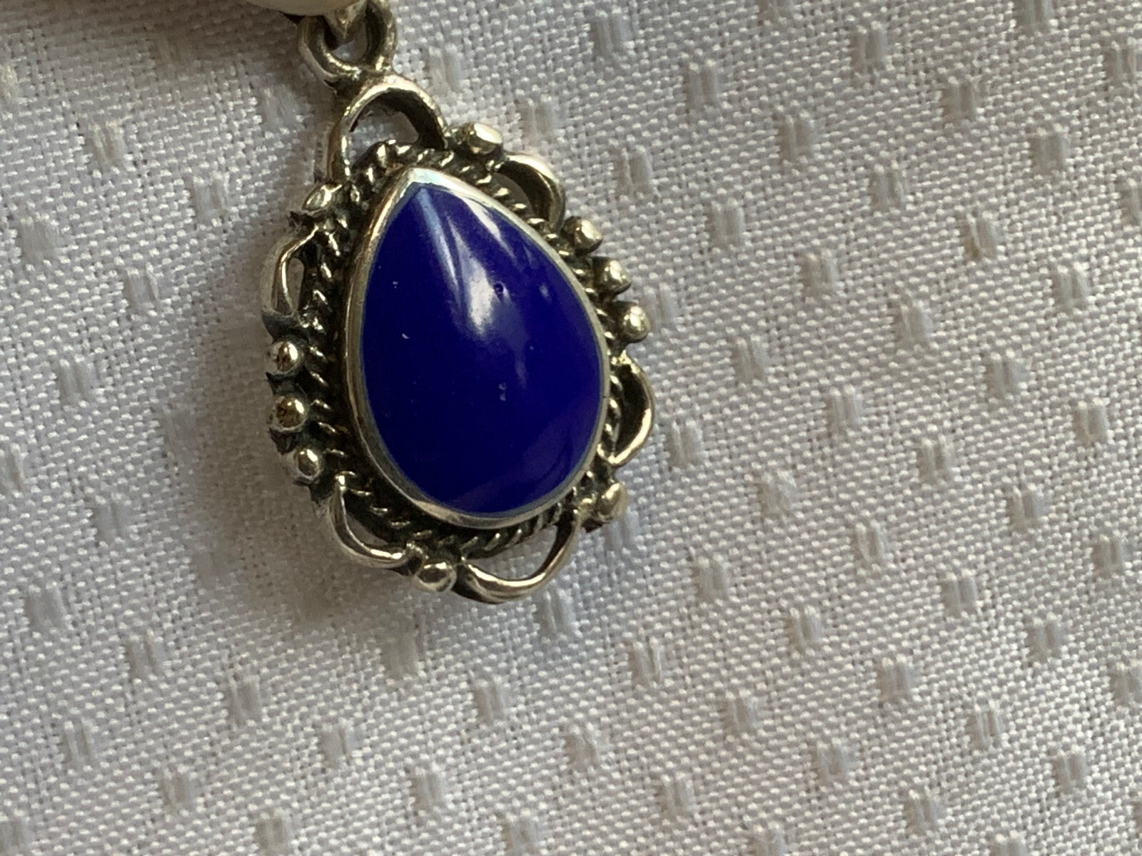 Sterling Silver Pendant 3.59g Fine Jewelry Blue Teardrop Color Stone Bezel