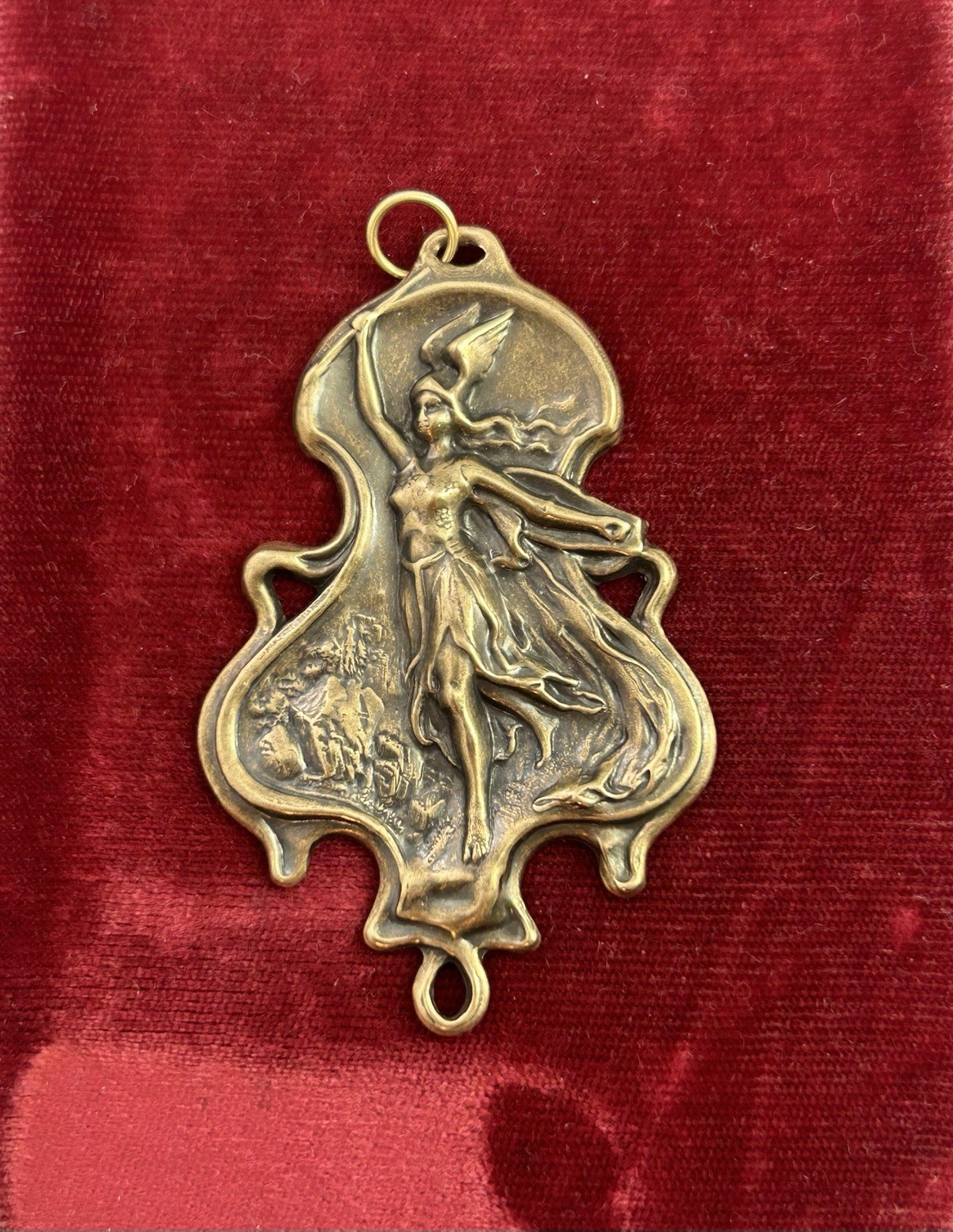Winged Victory Charm Nike Goddess Art Nouveau Pendant Antiqued Brass Jewelry