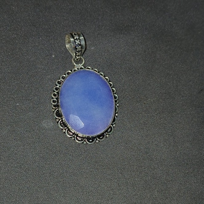 925 SS Simulated Blue Sapphire Pendant Charm Bezel Setting Handmade In India