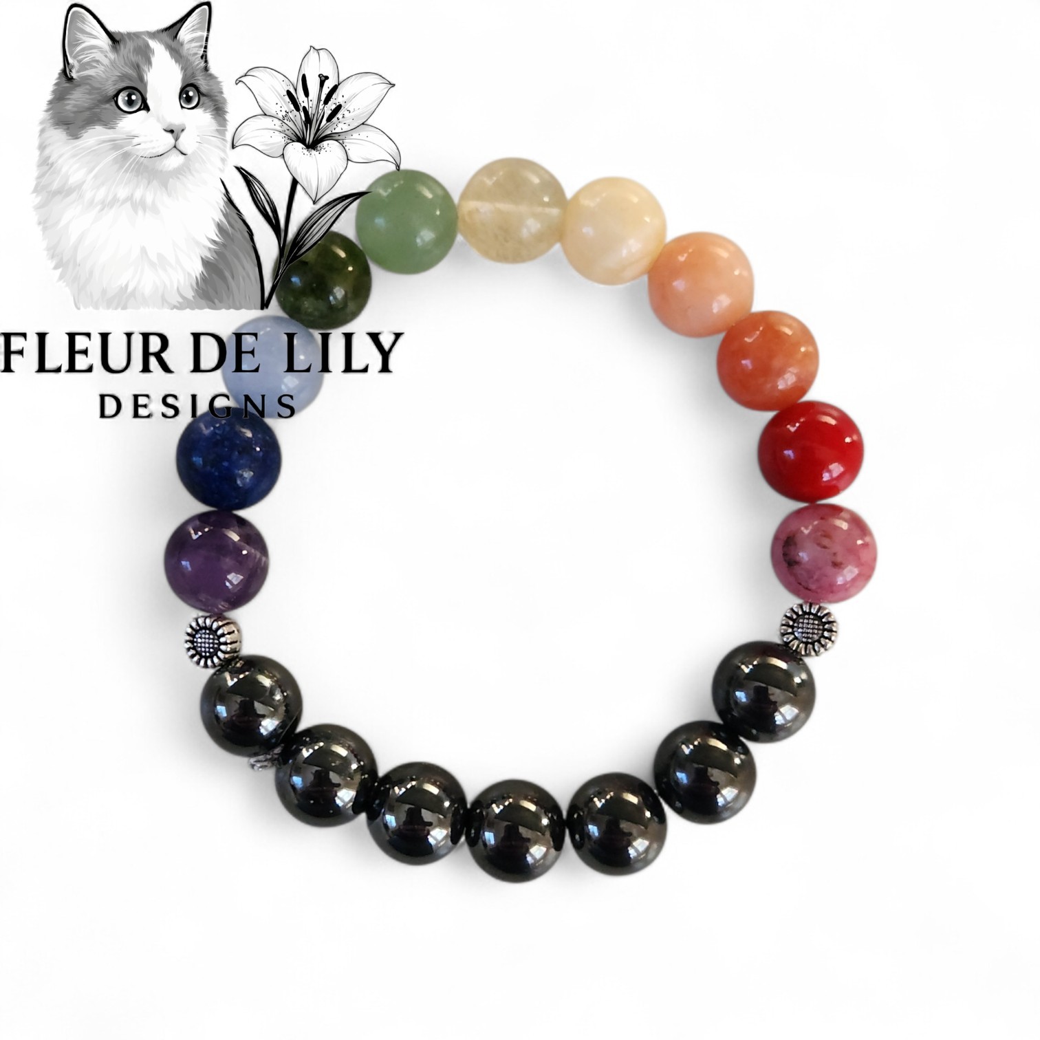 Natural Stone Chakra Rainbow Bracelet With Hematite 10mm is 6.5 to 7 in