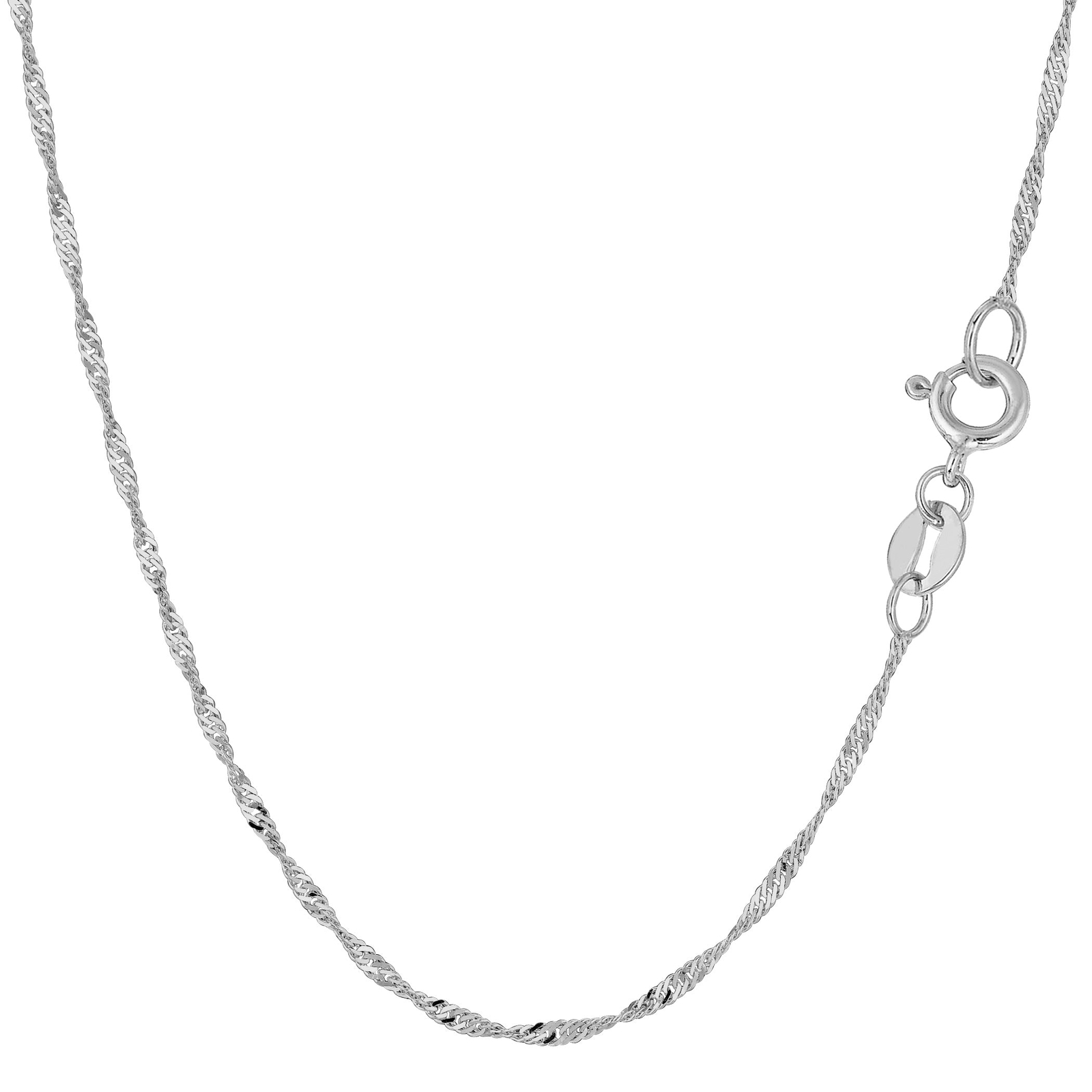 10k White Real Gold Singapore Chain Necklace, 1.5mm, 16″