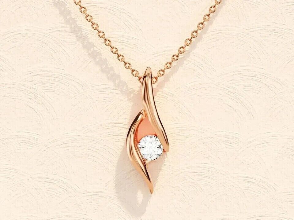 Round Cut Simulated Diamond Women’s Stunning Fancy Pendant 14K Rose Gold Plated