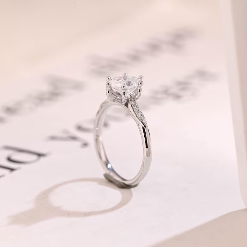 Solitaire Oval Moissanite With 18k White Gold Plated Silver Women’s Ring #175