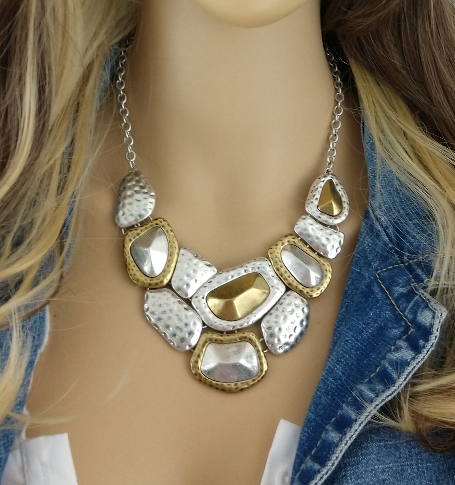 Premier Designs Chunky Hammered Two-Tone Collar Statement Necklace