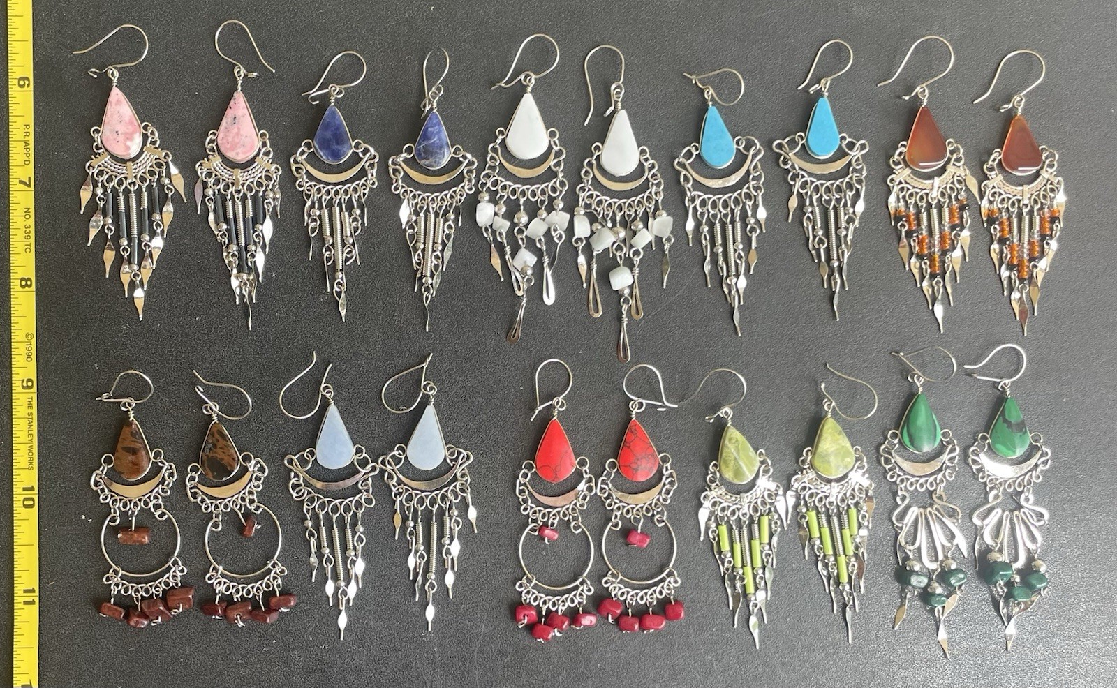 10 Pairs Peruvian Semi-Precious Stone Earrings Handmade Dangle Lot Peru Boho