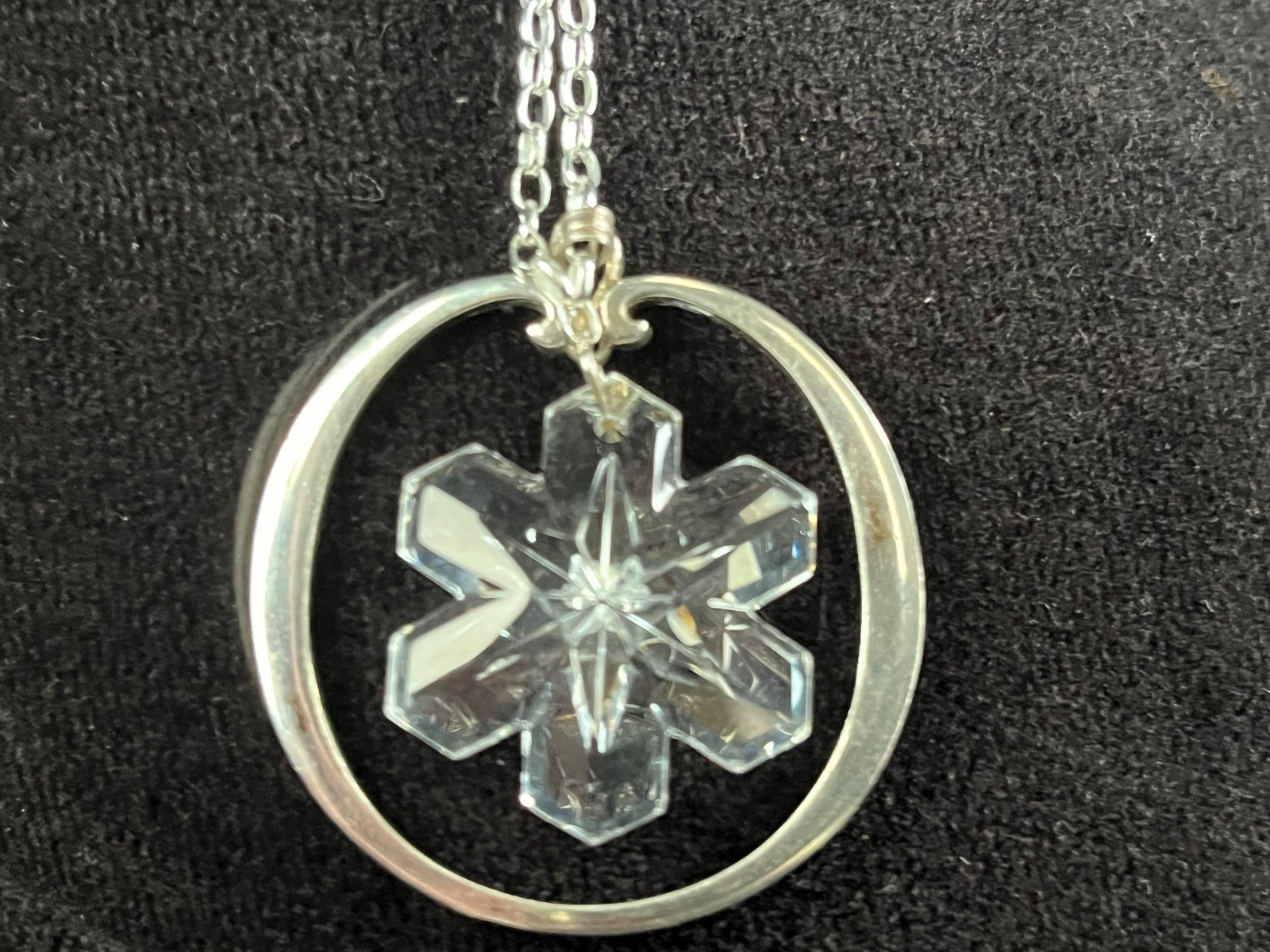 Gorham lead crystal snowflake necklace earring, set silver plate