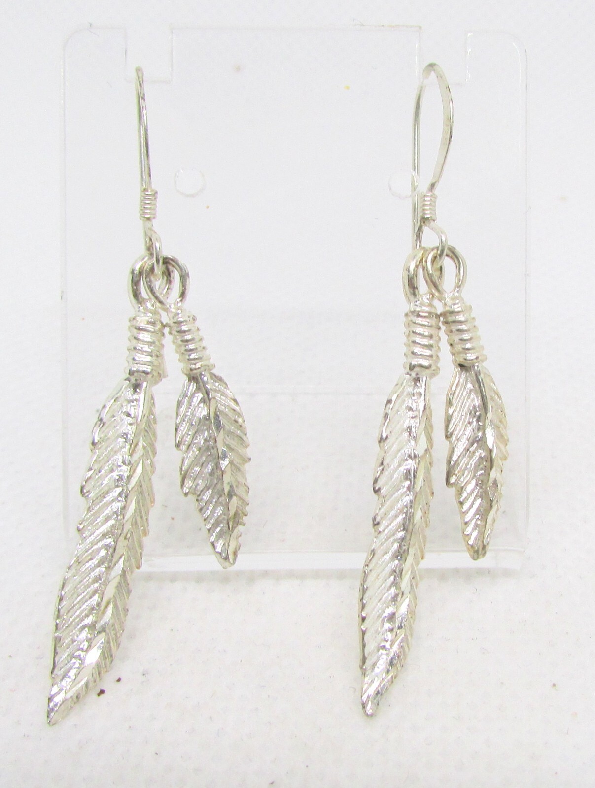 925 STERLING SILVER DOUBLE FEATHER EARRINGS 7x47MM ~ 4.1G