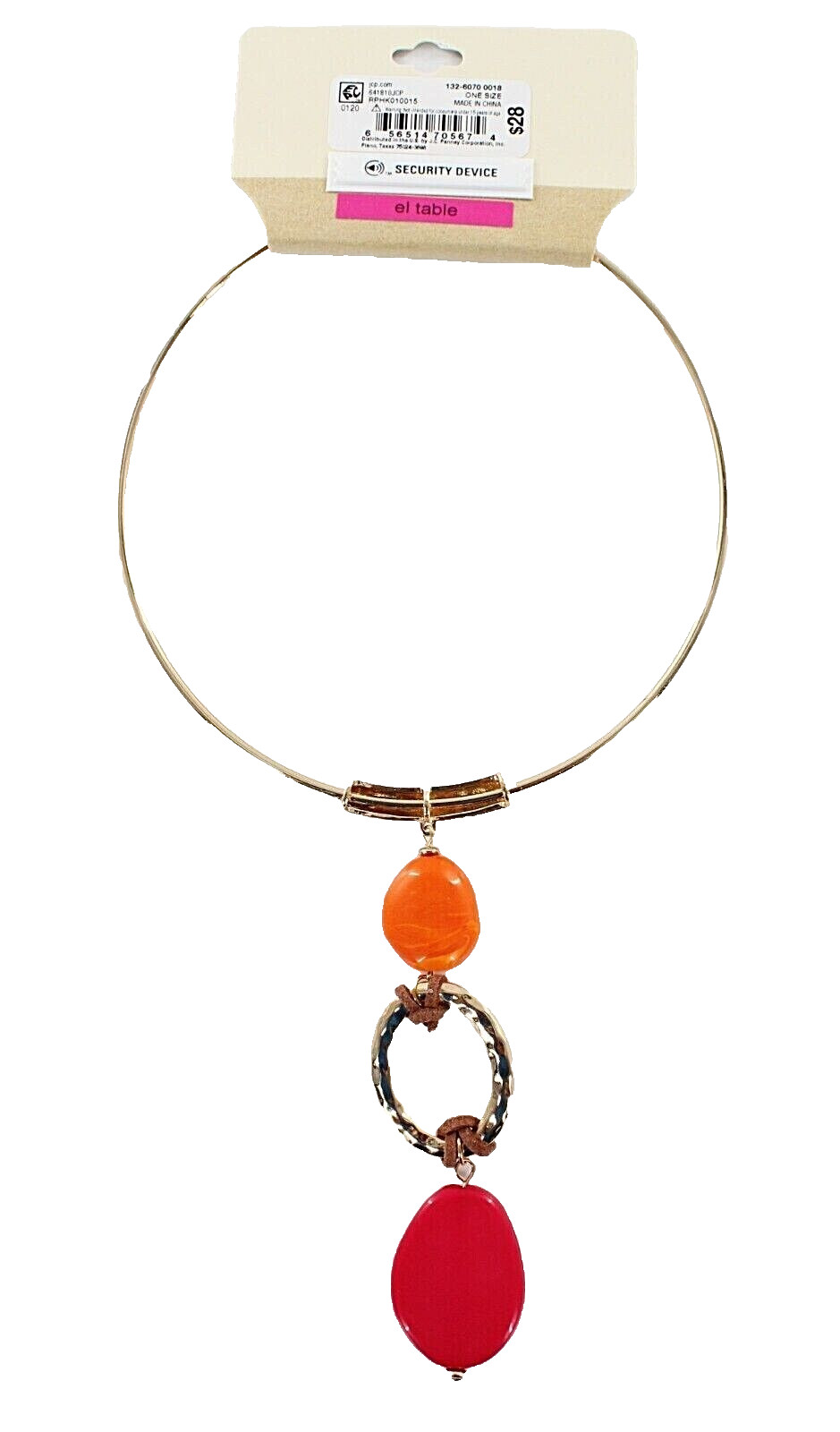 Erica Lyons Gold Choker Necklace with Orange & Fuchsia Stones $28 Tags #N2724