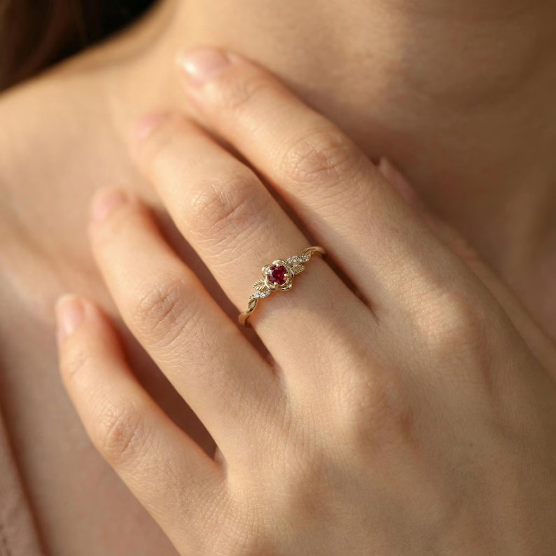 2.39 Ct Round Cut Simulated Ruby Women Engagement Ring 14k Yellow Gold Plated