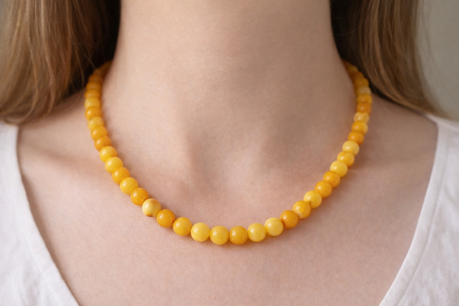 Genuine Baltic Amber Necklace – Natural Butterscotch Beads – 17.7 Inches, 45cm