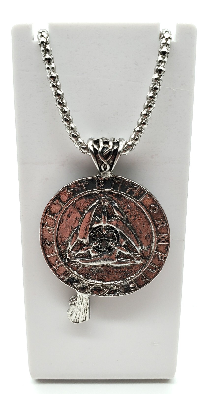 Celtic Raven Crow 2 Sided Charm Pendent Necklace Silver Tone Amulet Nordic New