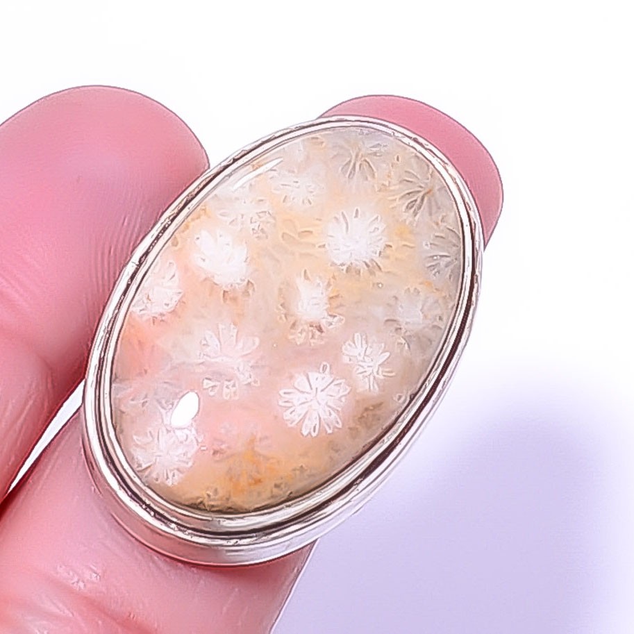 Fossil Coral-Australia Gemstone 925 Silver Plated Jewelry Ring s.7.5 A395