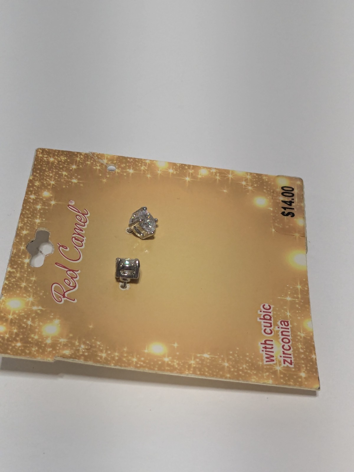 Red Camel NWT Silver Plated & Prong Set Faceted CZ Stud Earrings. 1/4″