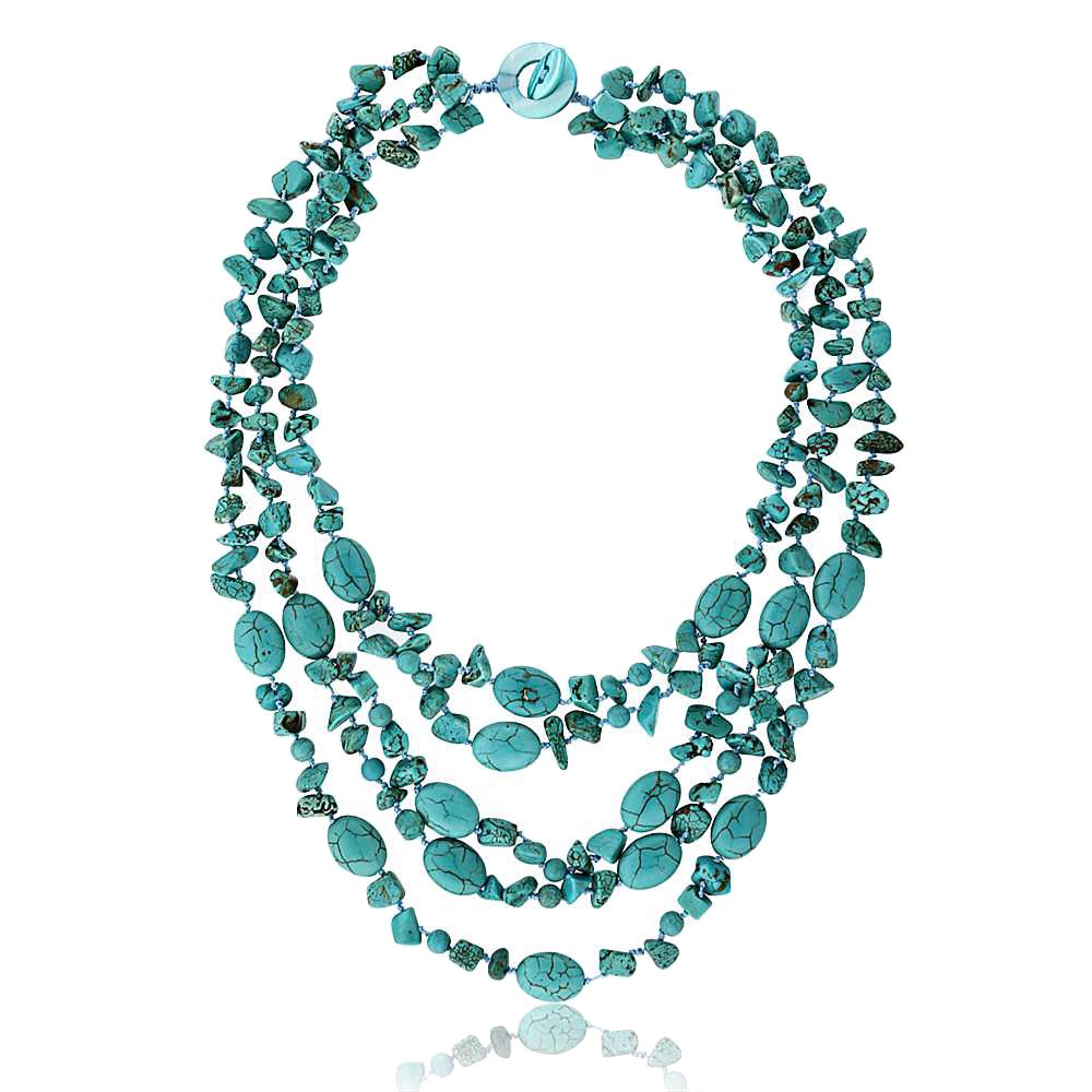 20 Inch Stunning 3 Strands Green Simulated Turquoise Necklace with Toggle Clasp
