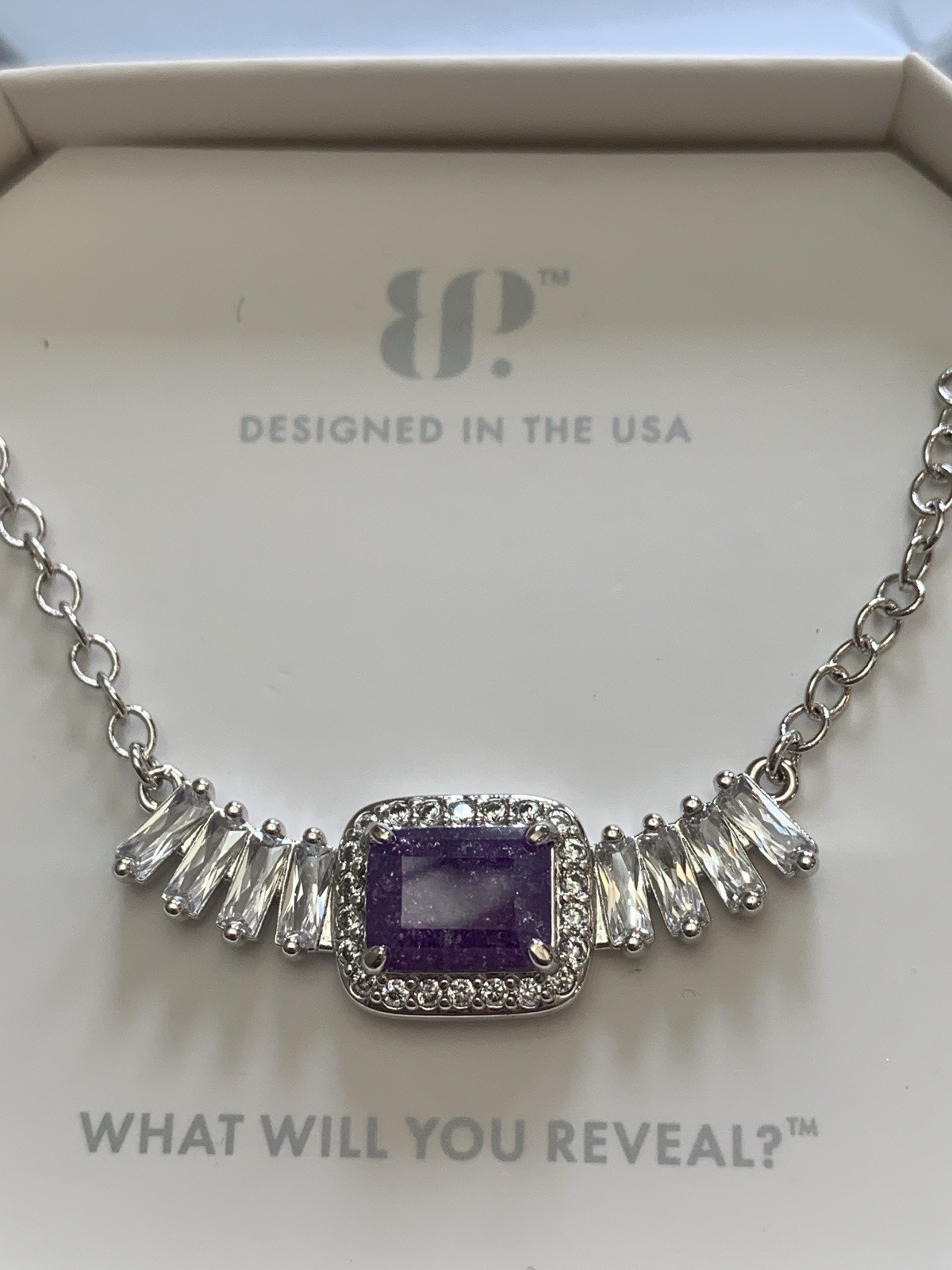 Bomb Party Necklace NK56687 Pale Dreams On The Horizon Amethyst Ice Crystal Rhod