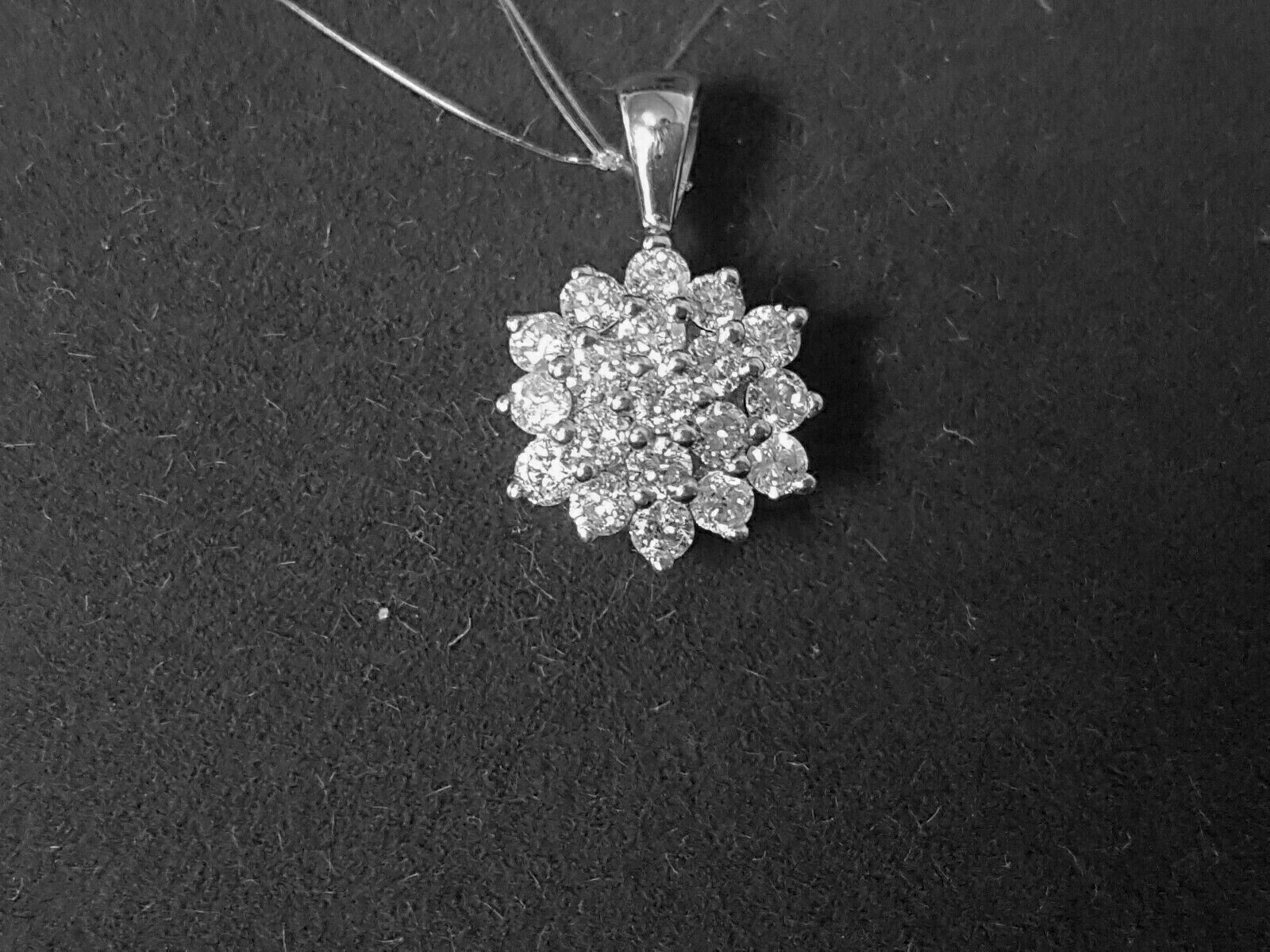 0.75Ct Simulated Diamond Cluster Pendant Necklace 10k White Gold Plated Silver