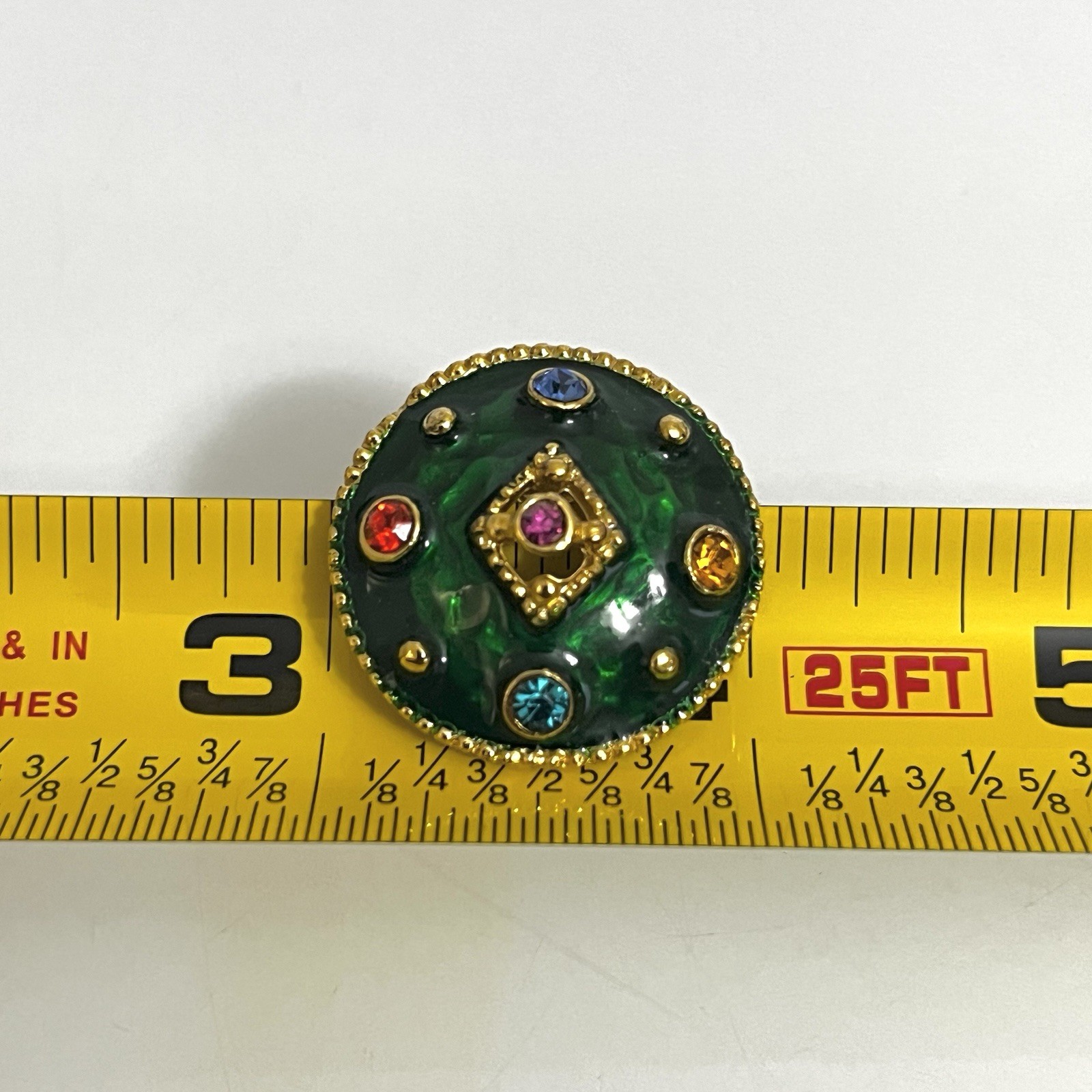 Green Enameled Multicolor Rhinestones Gold Tone Dome Shape Stud Earrings