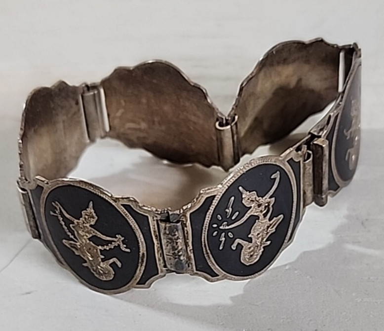 BEAUTIFUL VINTAGE NIELLO SIAM STERLING SILVER BRACELET 30G 7″ Mother’s Day Gift