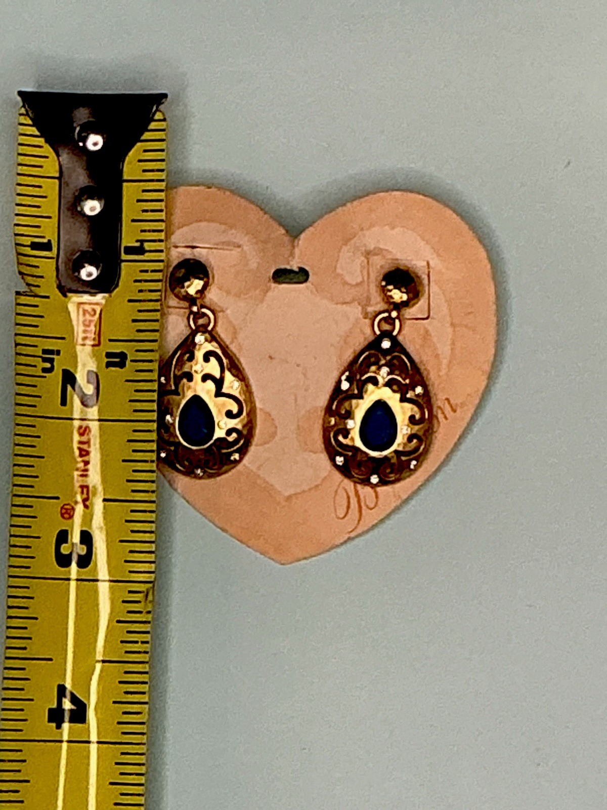 Brighton Gold and Blue Tear Drop Earrings with Crystals Pierced Dangle
