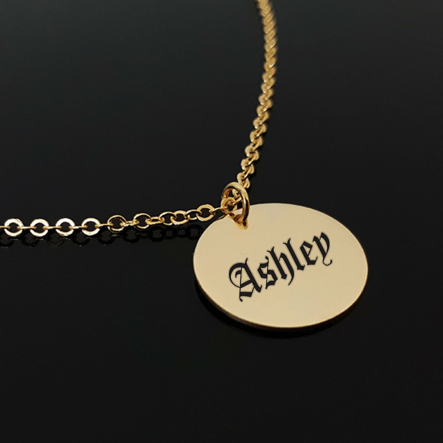 Old English Font Name Necklace Custom Gothic Jewel personalized Nameplate Charm