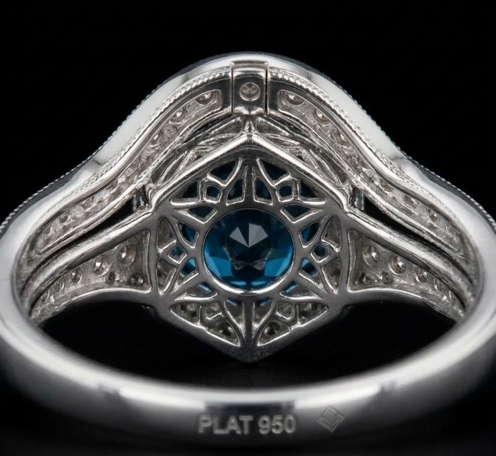 Hexagon Blue Topaz Engagement Ring Set, Sterling Silver Art Deco Bridal Ring