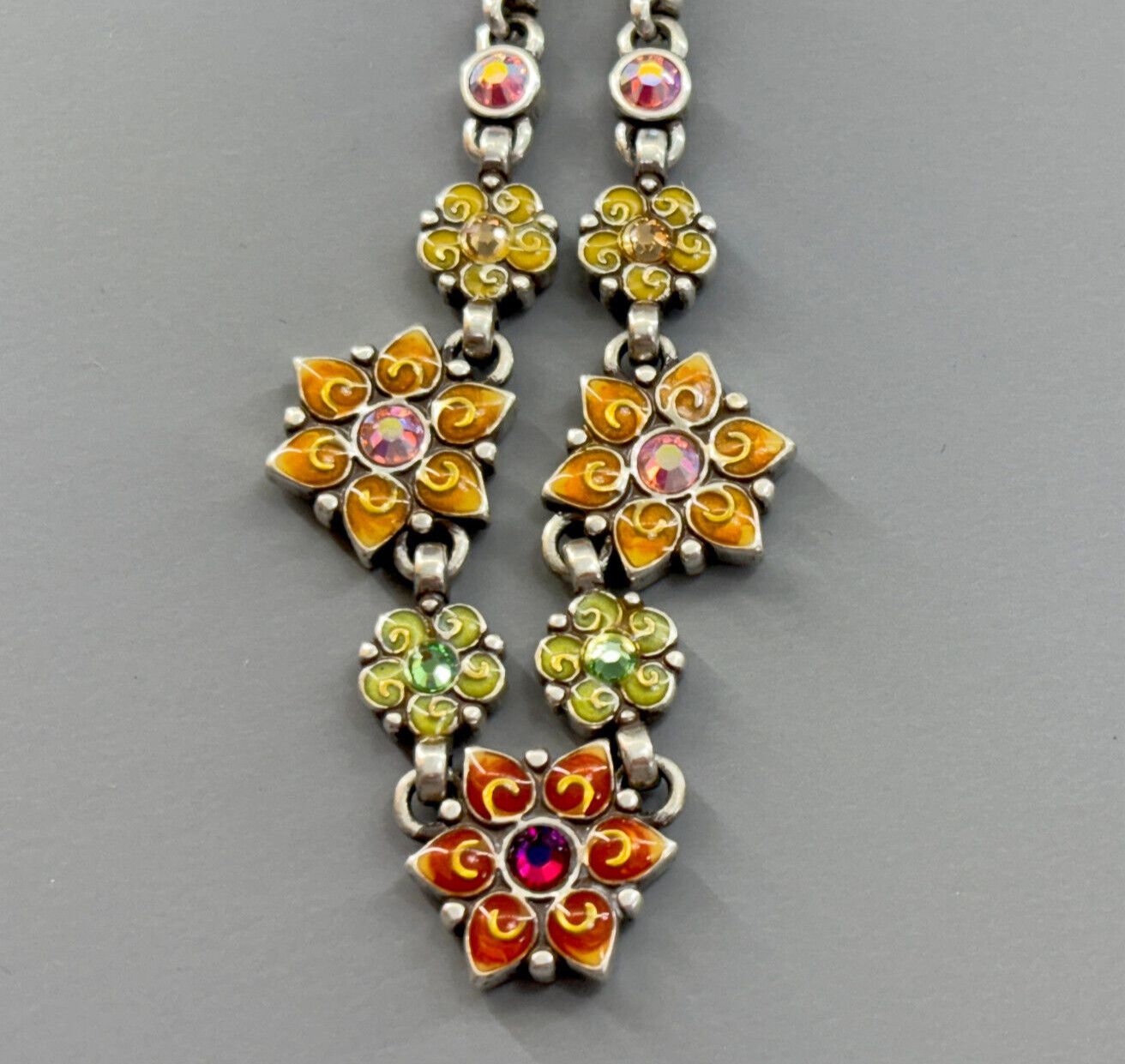 Brighton GARDEN OF EDEN Floral Multicolor Enamel & Crystal Necklace-14/16in-30g