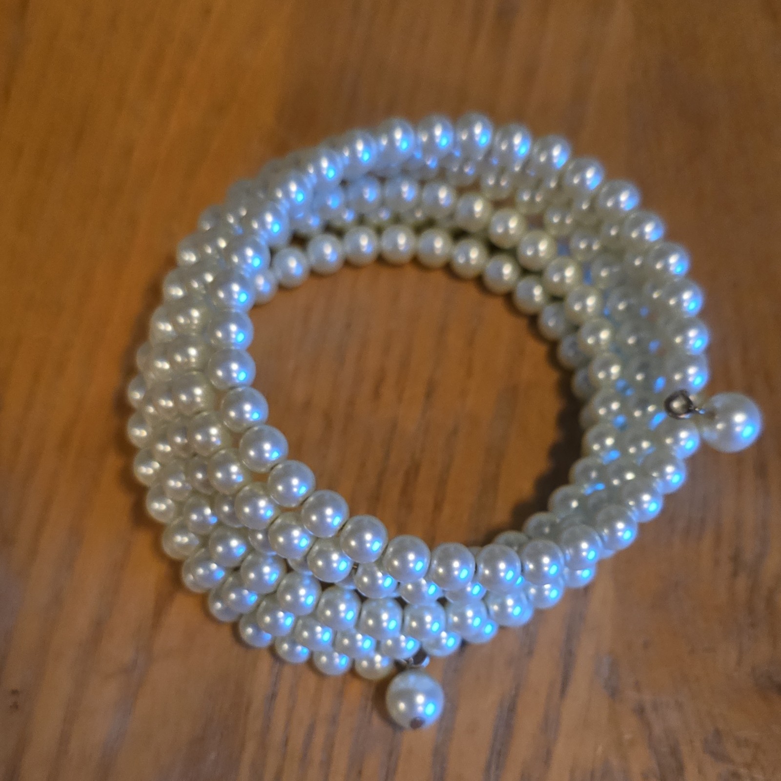 White Faux Pearl Multi-Strand Beaded Wrap Bracelet Hook Clasp Stackable