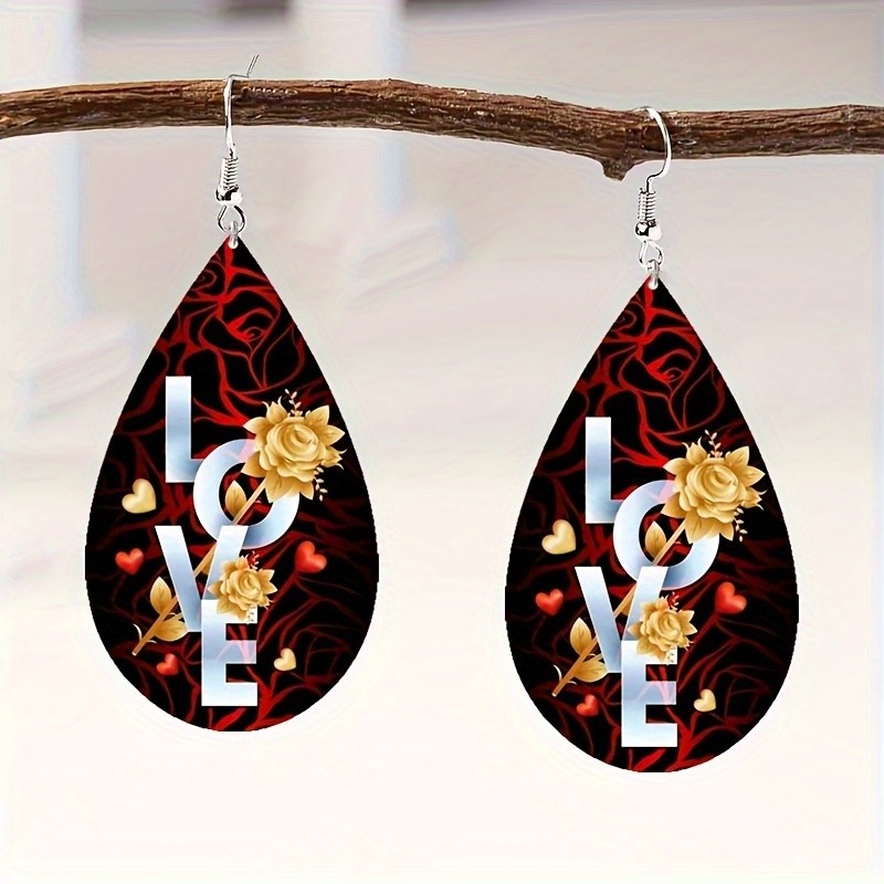 4 Pairs of Stylish Acrylic Colorful “LOVE” Letter Print Earrings for Couples