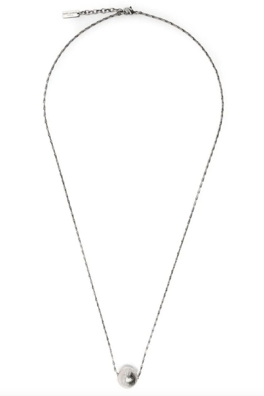 NIB Saint Laurent YSL Spherical Ball Pendant Silver Brass Chain Necklace $695