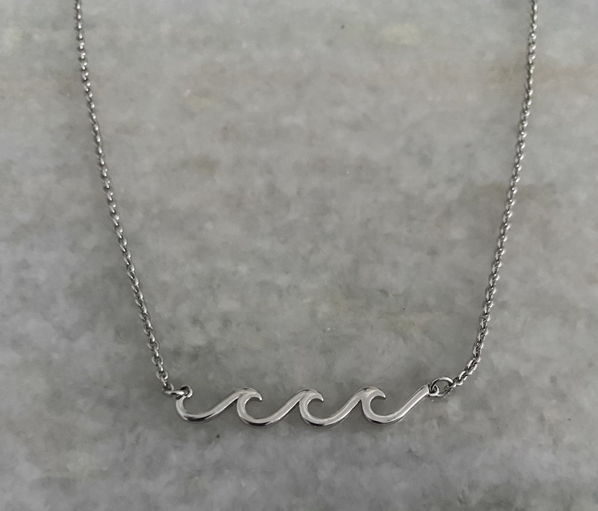 Pura Vida Necklace Waves Beach Charm Silver Tone Signed 18.5” in Endless Waves