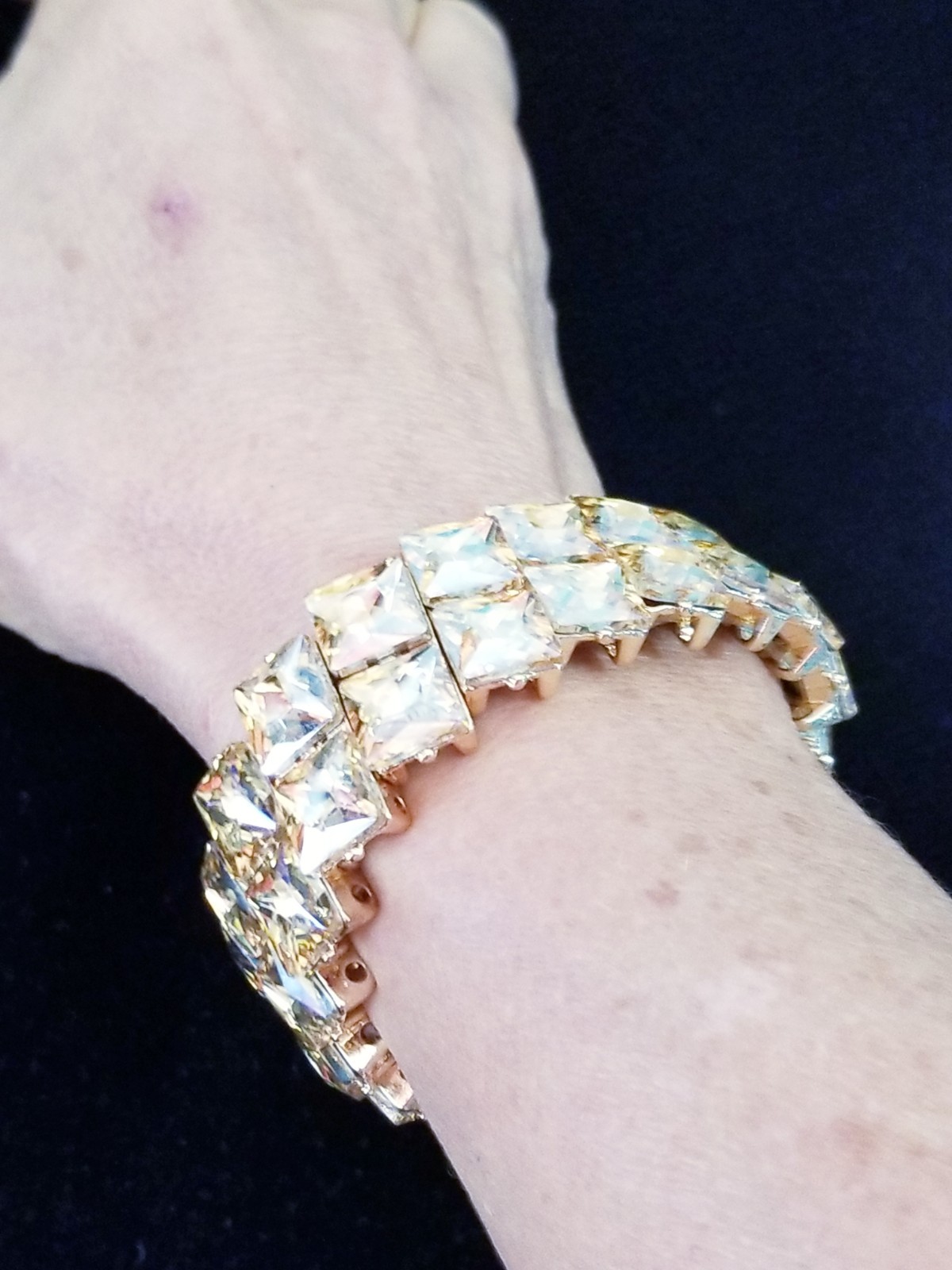 Topaz Gold Rhinestone Stretch Bracelet Statement Drag Pageant Prom Bridal