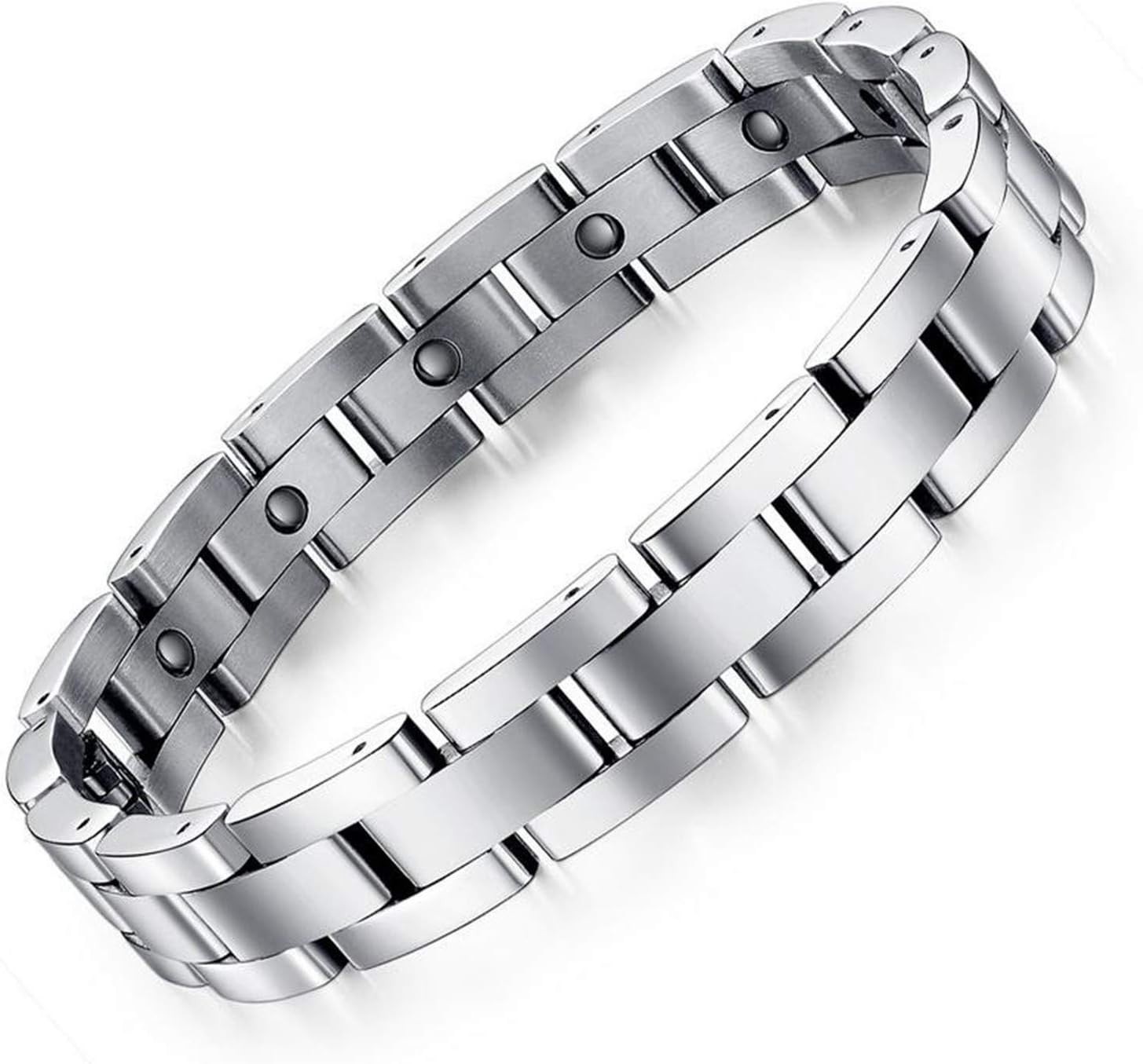 Feraco Magnetic Bracelet for Men Titanium Stainless Steel Therapy Silver w Tool