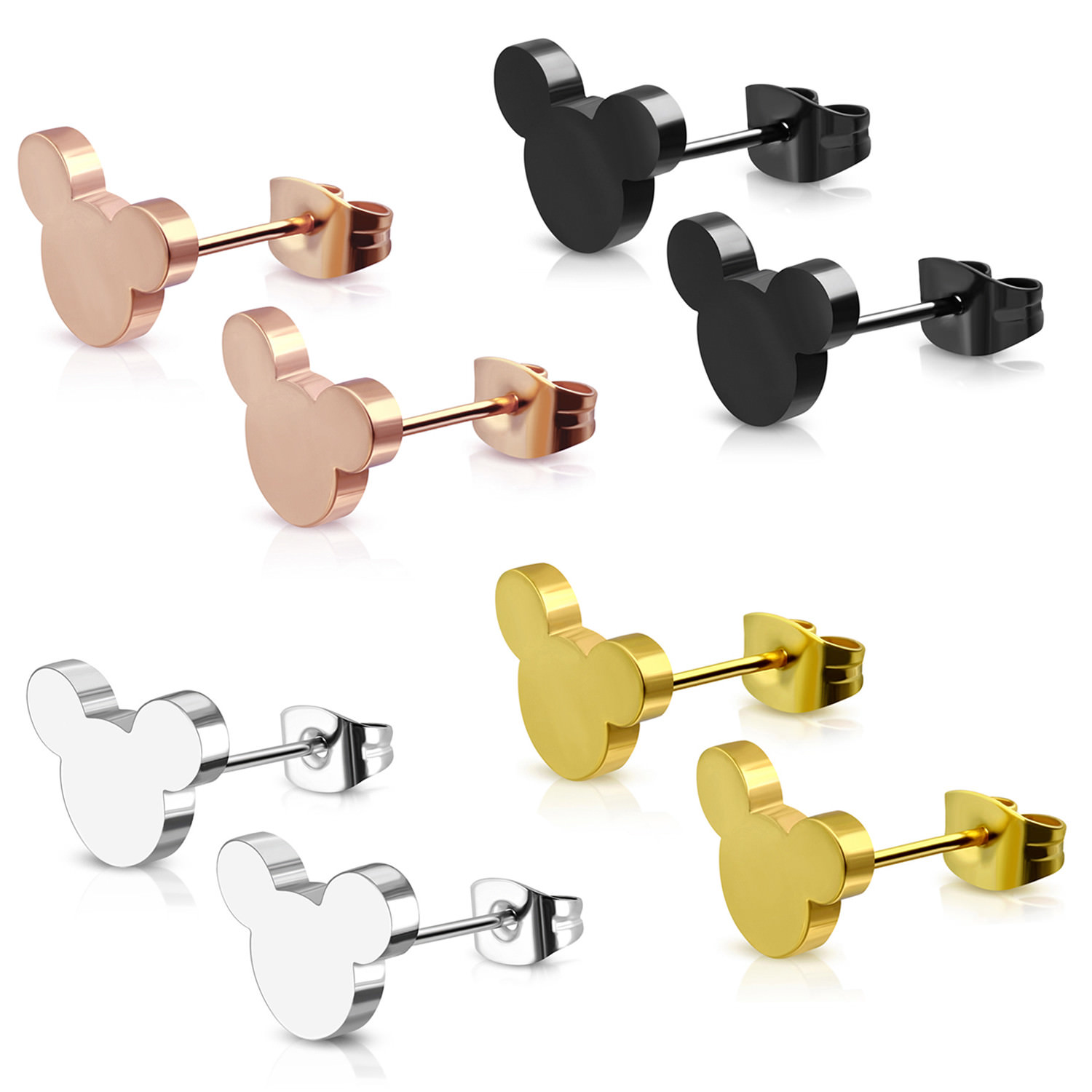 Stainless Steel Tiny Mickey Mouse Silhouette Button Stud Post Piercing Earrings