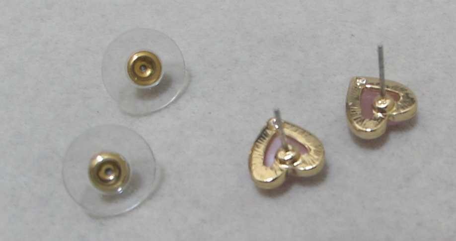 LC LAUREN CONRAD Pink Acrylic Heart Gold Tone Frame 3/8” Stud Earrings NOC