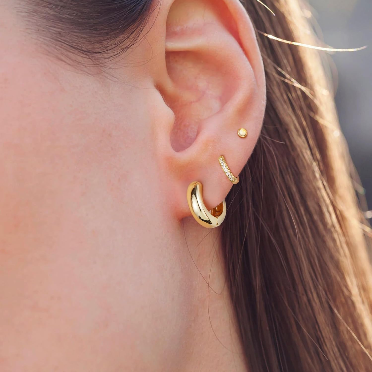 12 Pairs Hypoallergenic 14K Gold Plated Hoop Earrings for Women | Dainty Huggie