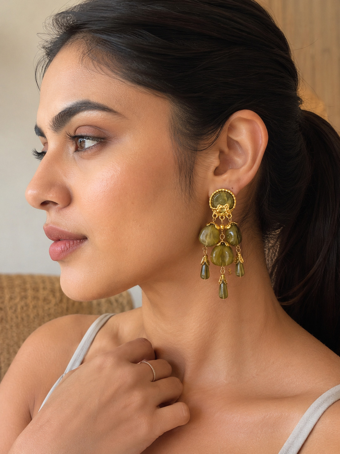 Olive Green Chandelier Earrings