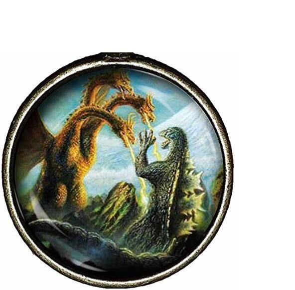 GODZILLA MONSTER TV Pendant Charm On 20″ 925 Sterling Silver Necklace Gold Gift