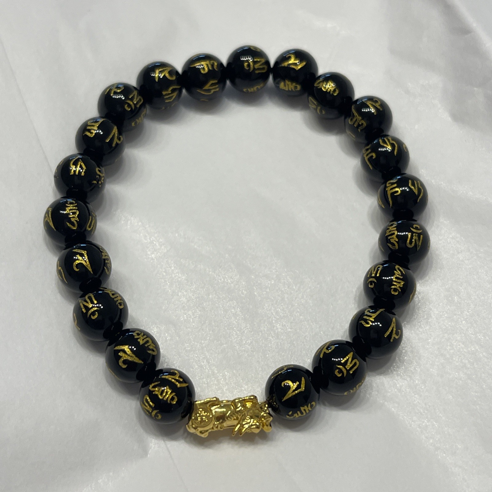 Authentic Black Obsidian Beads Wealth Charm with 100% Real 24 Karat Gold