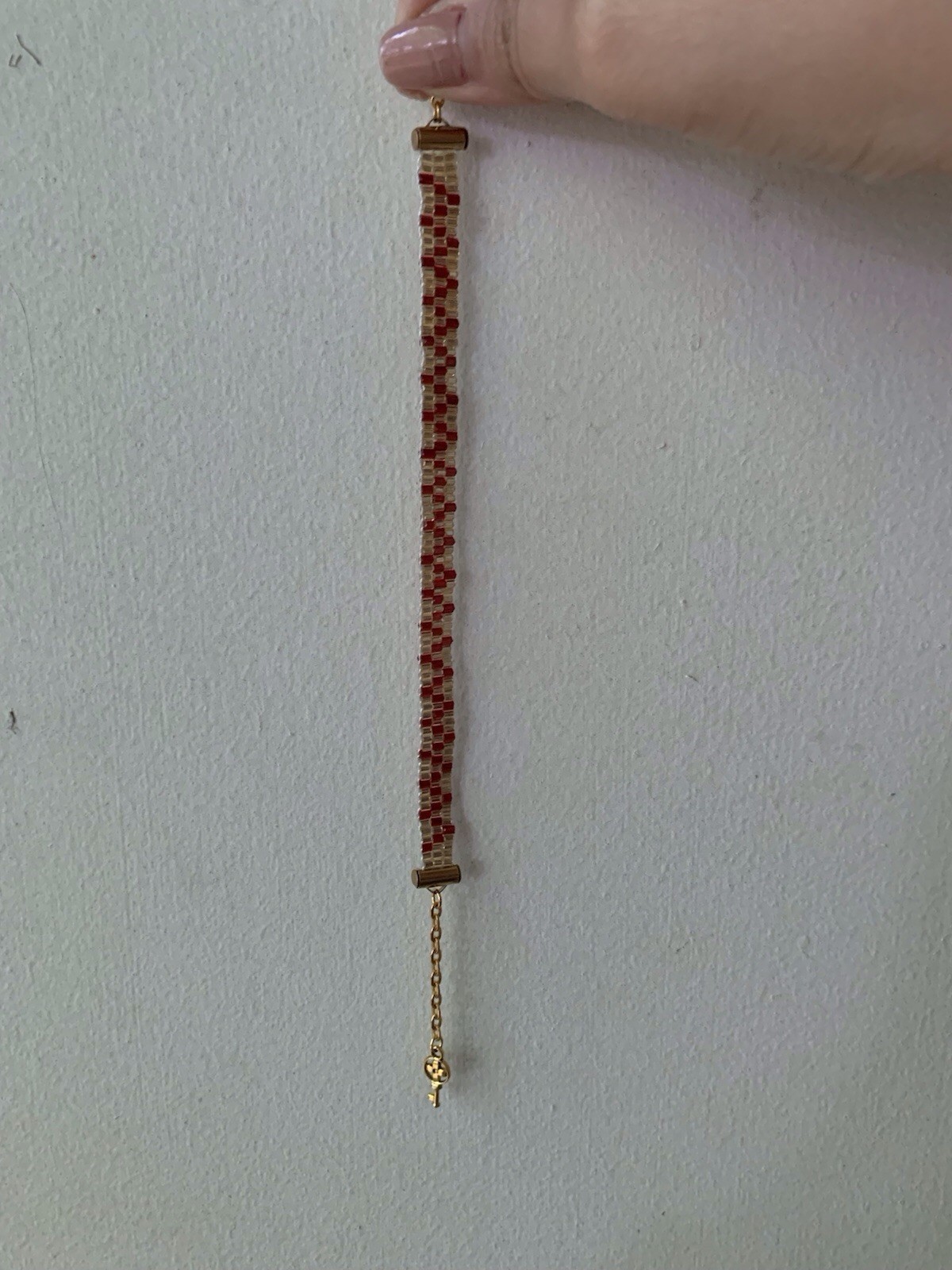 Gold Tone Red Beaded Cable Chain Bracelet | Lobster Clasp | Adjustable