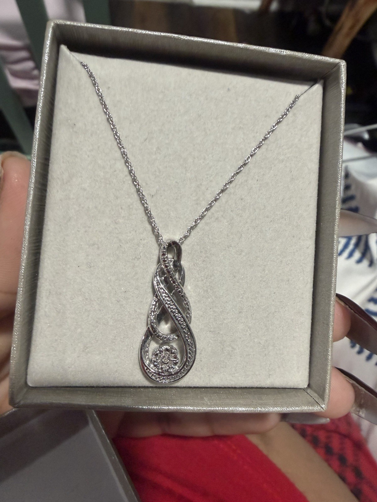 Zales Silver Tone Pendant Chain Necklace, Clear Round Charm, Asymmetrical